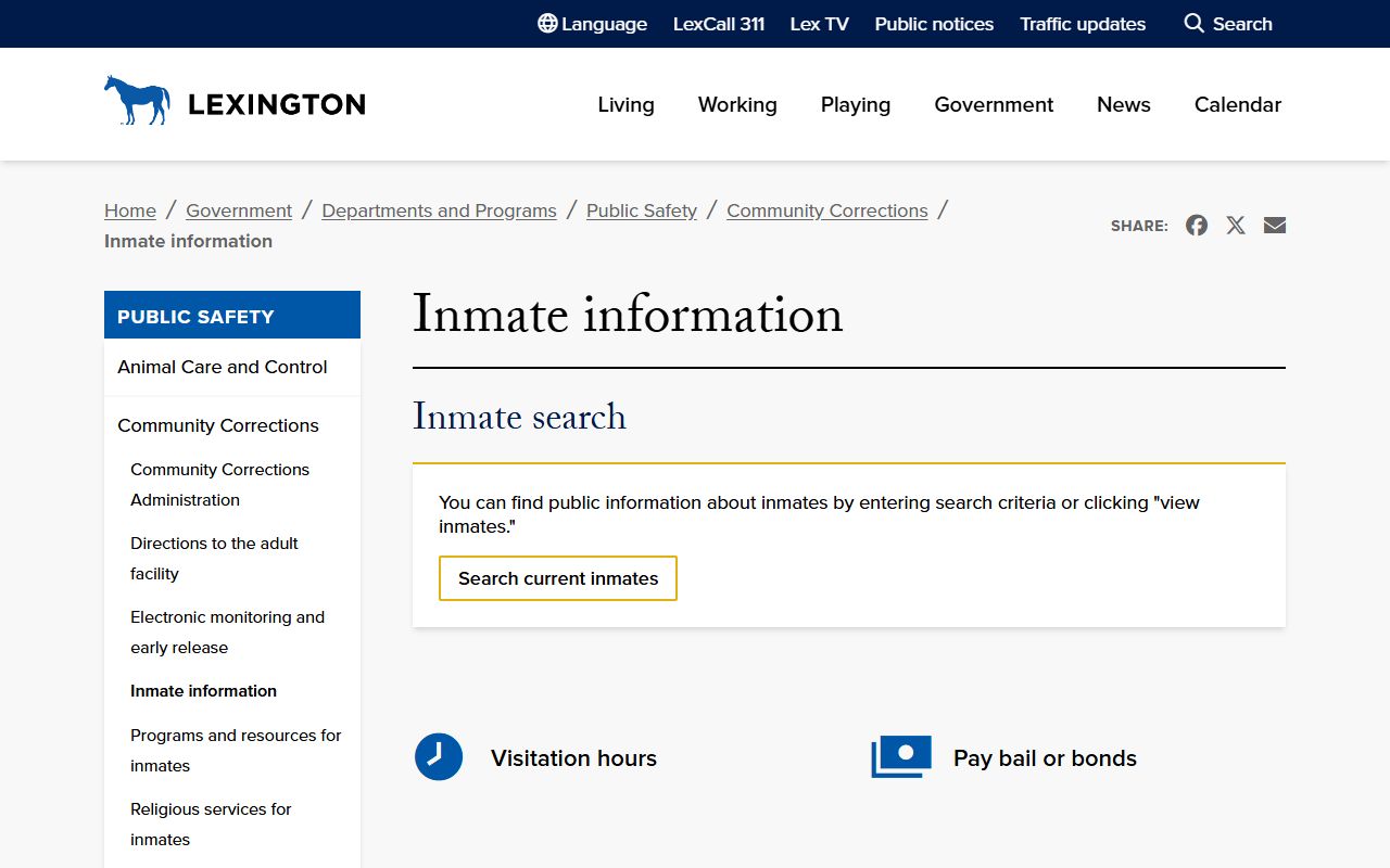 Lexington city inmate information page