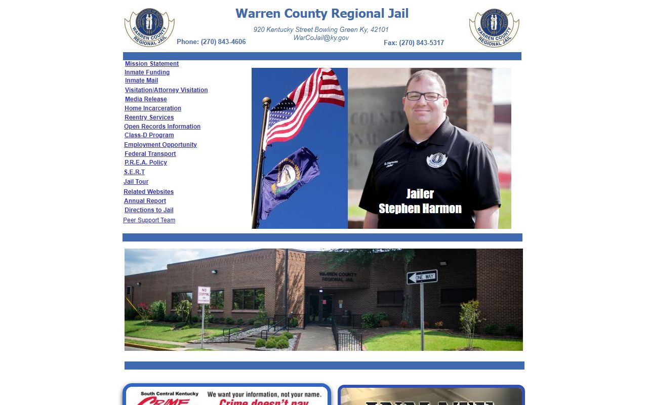 Warren County Regional Jail website showing Bowling Green booking records