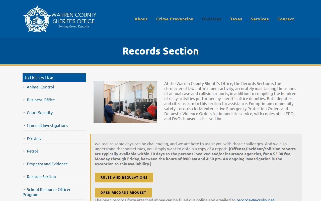 Warren County jail records section showing booking release data