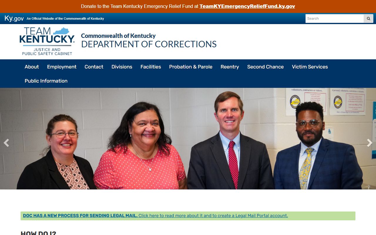 Kentucky Department of Corrections homepage for inmate records
