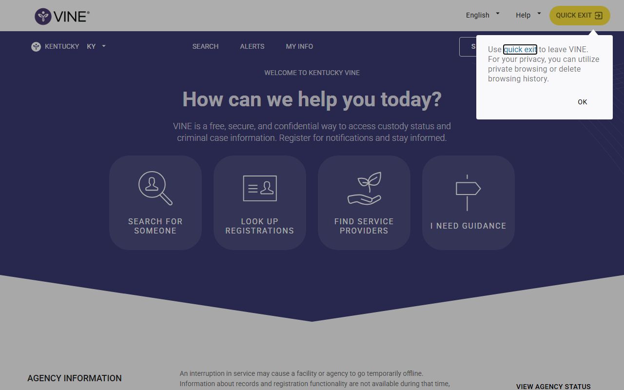 VINE victim notification system for Kentucky inmates